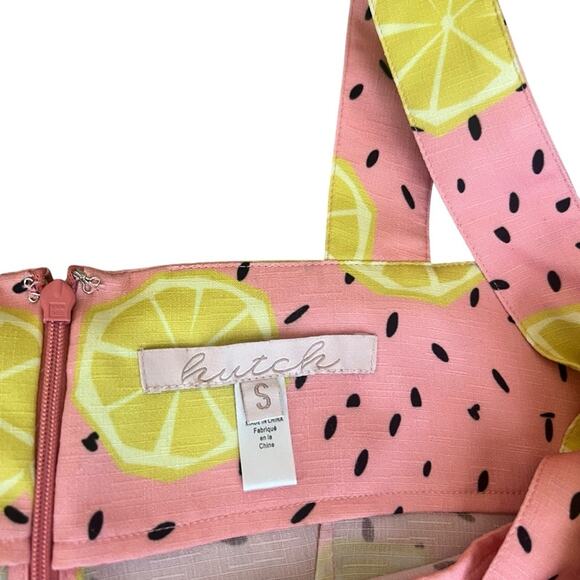 Anthropologie Hutch Women’s Lemon Fruit Pink Overalls Shortalls Romper Jumpsuit - Picture 4 of 13